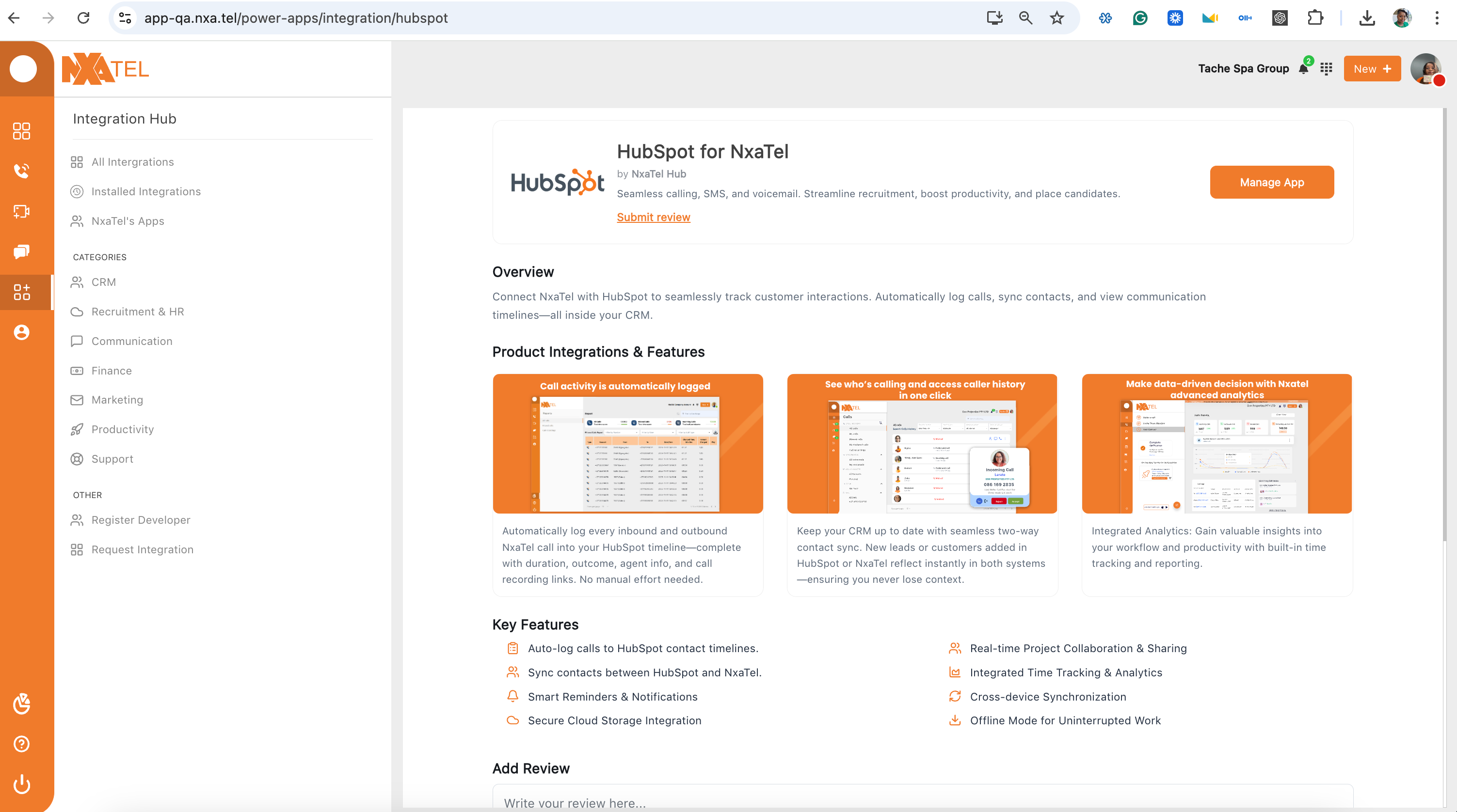 HubSpot authorization screen