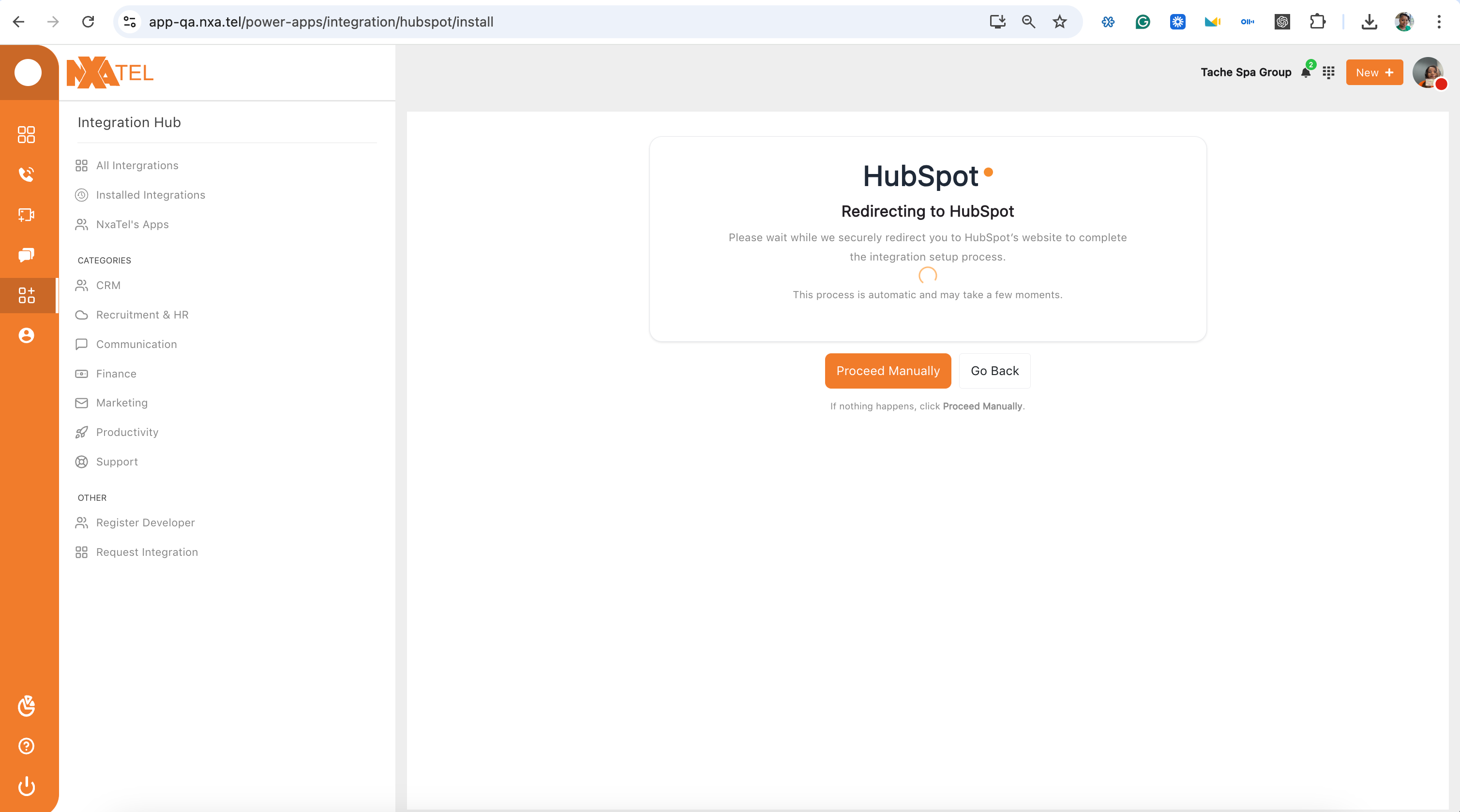 Redirect screen during HubSpot connection