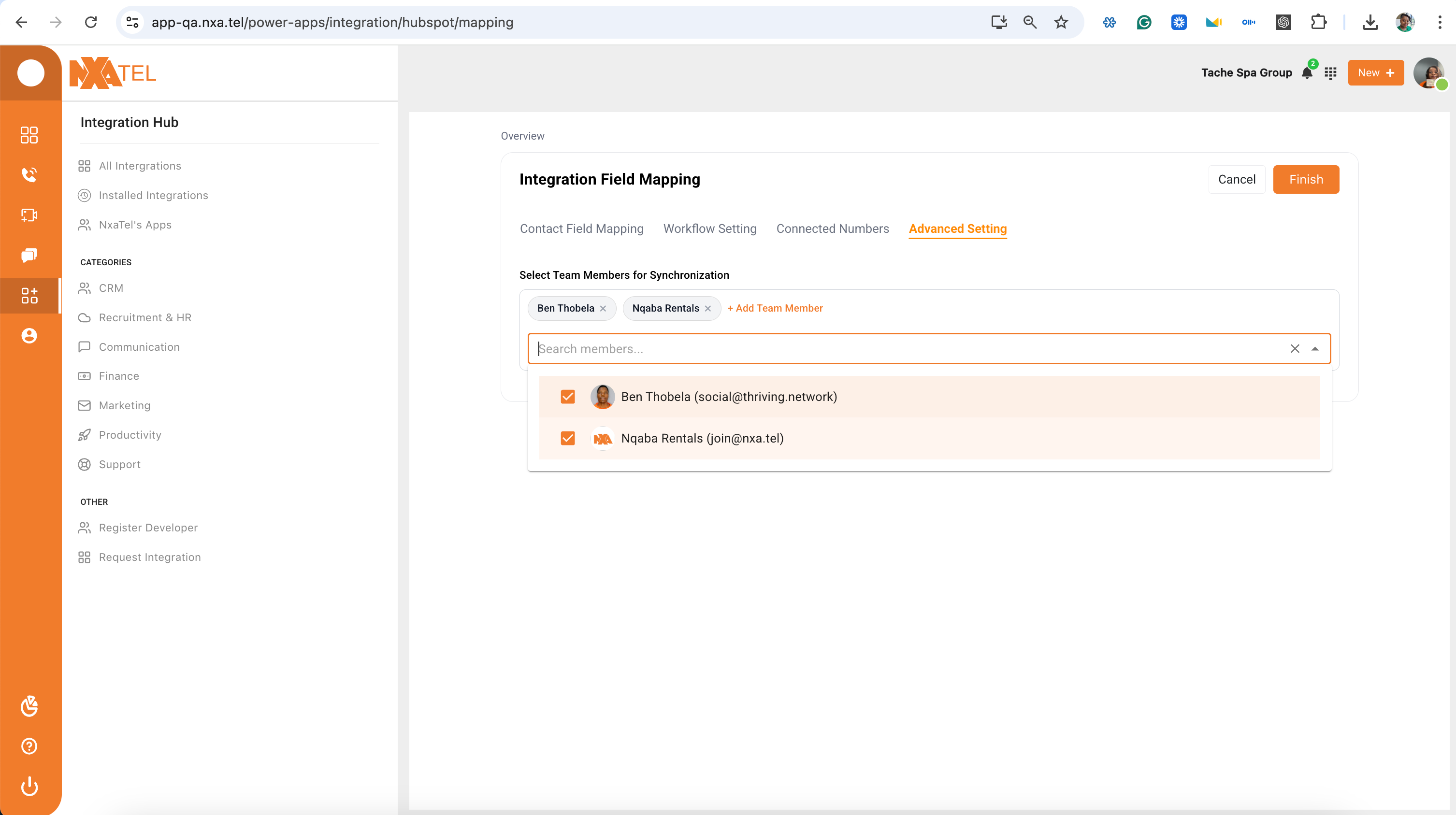 User assignment screen