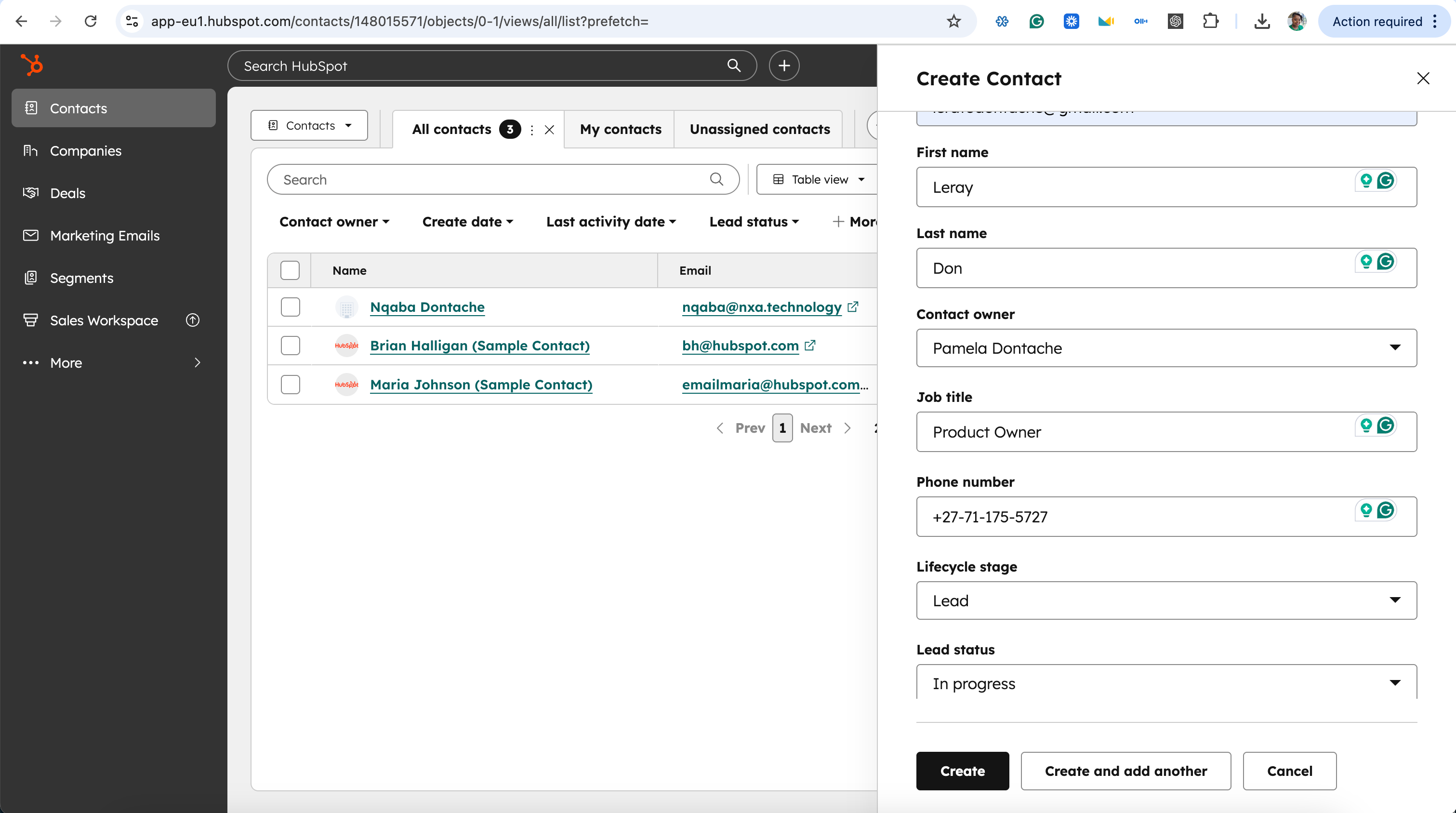 Finalize setup screen showing team members