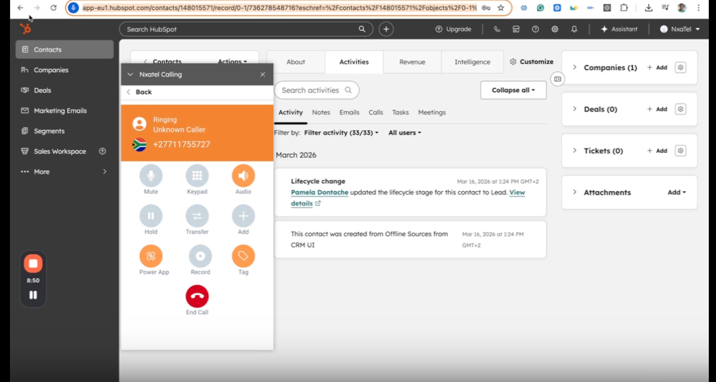 Creating a contact in HubSpot